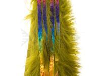 Hareline Bling Rabbit Strips - Olive with Holo Rainbow Accent